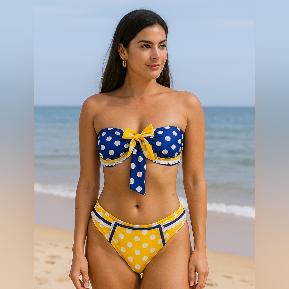 Betsey Johnson Bikini 2 Pieces
Yellow Blue & White Polka Dots swimsuit